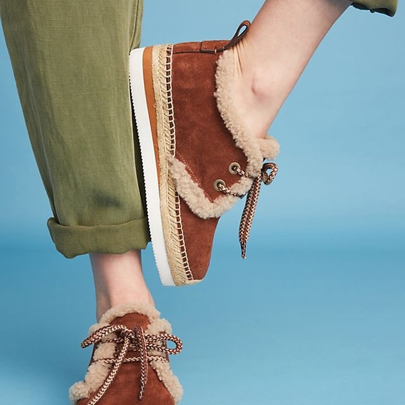 See by Chloe Brown Suede Shearling Platform Espadrille Sneaker - Picture 2 of 13